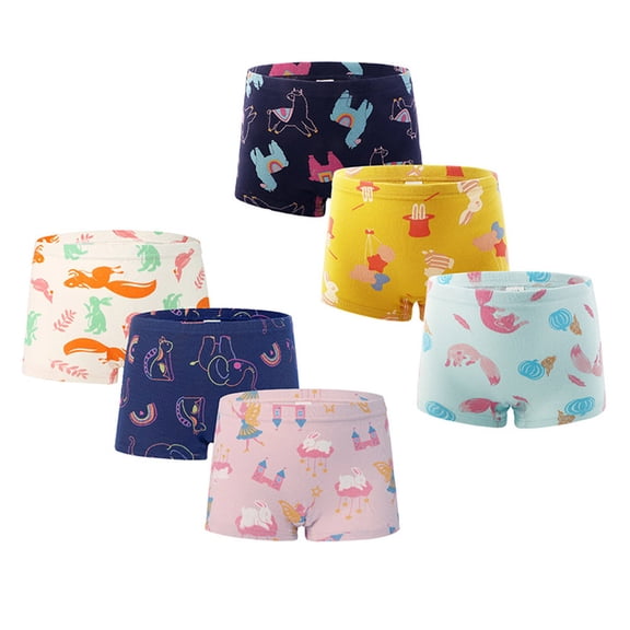 Set of 6 Girls Soft Cotton Underwear Toddler Kids Little Girls Boxer Briefs Panties Cartoon Print Big Girls Undies 2-10 Years