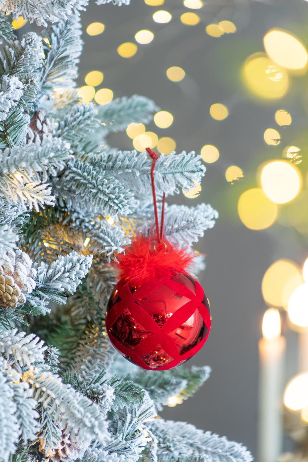 Set of 6 Glass Christmas Ball Ornaments with Flocking Feather and Painting Design by Riccardo Tree Decor