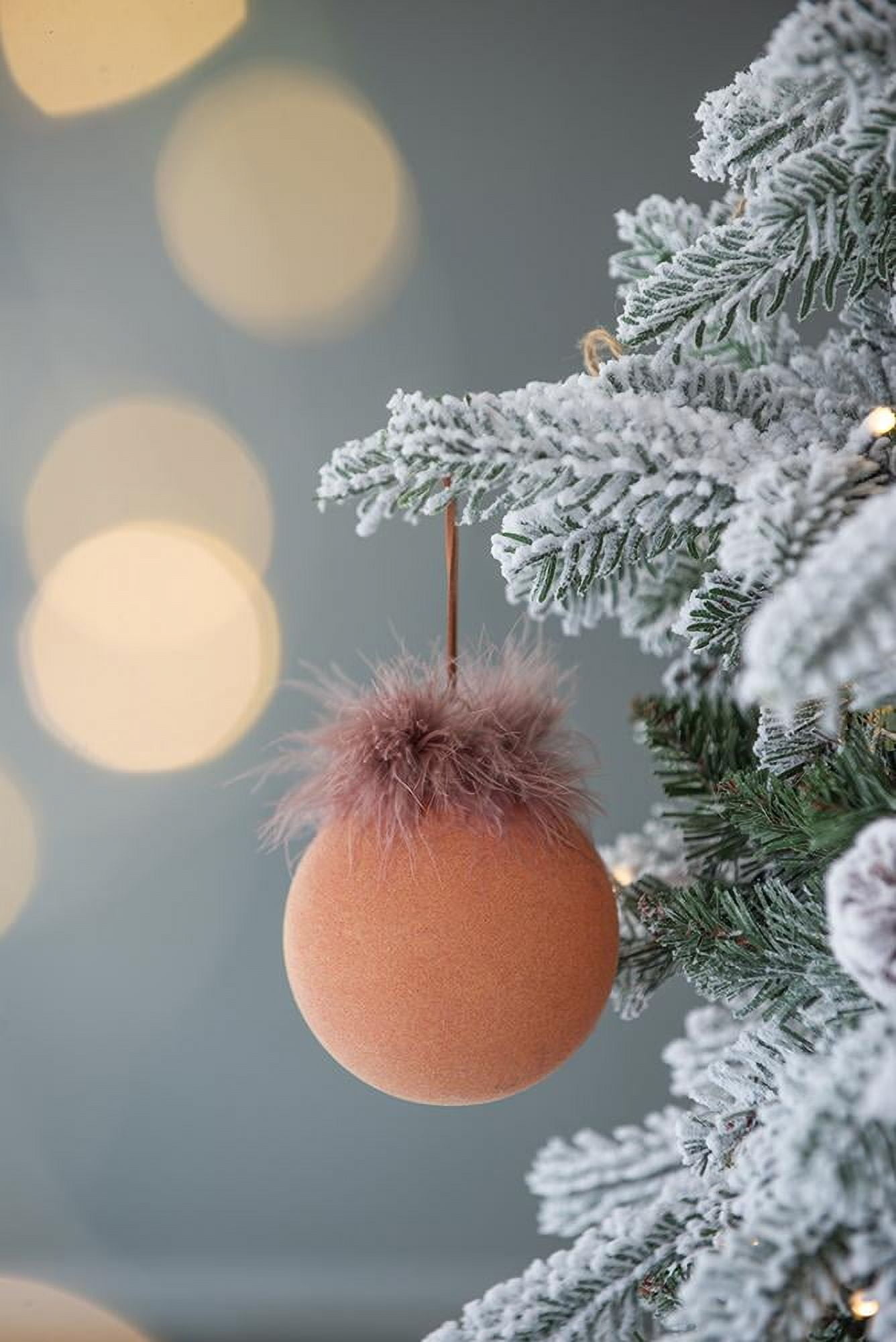 Set of 6 Glass Christmas Ball Ornaments with Flocking and Feather Design by Riccardo Tree Decor