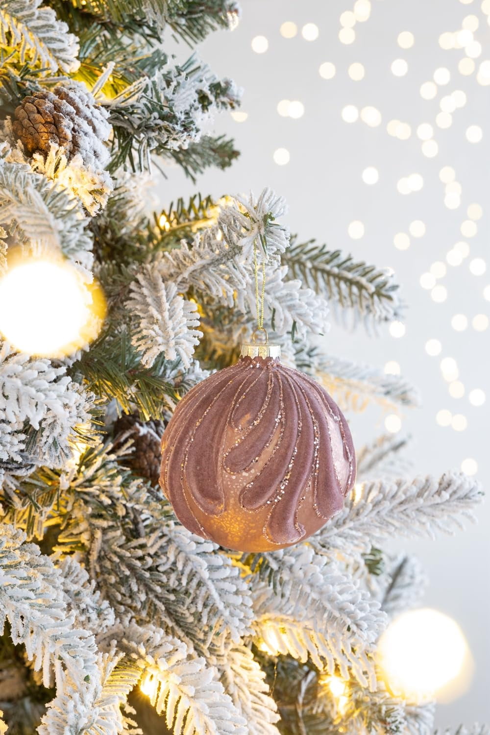 Set of 6 Glass Christmas Ball Ornaments with Glitter and Flocking Design by Riccardo Tree Decor