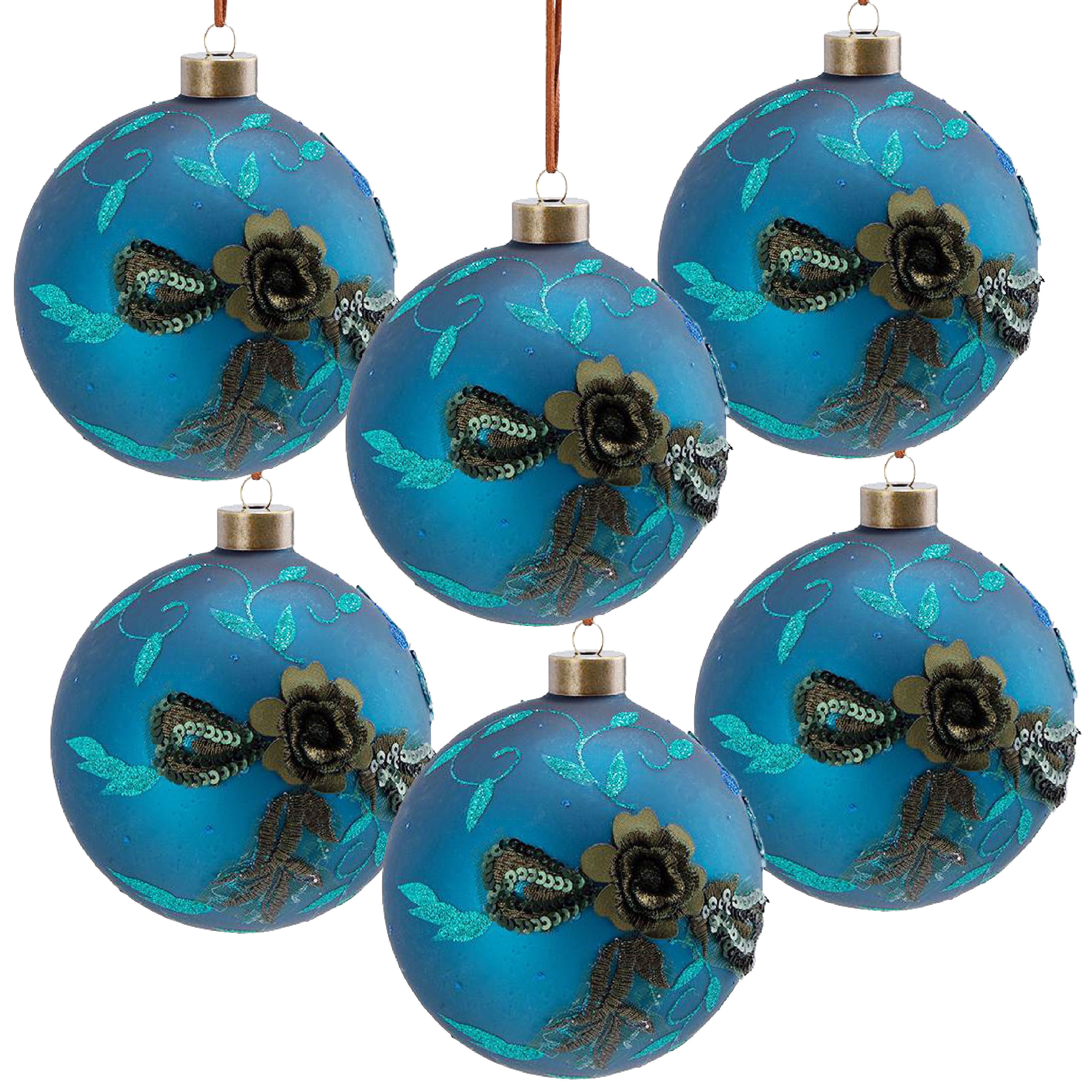 Set of 6 Glass Christmas Ball Ornaments with Glitter and Painting Design by Riccardo Tree Decor