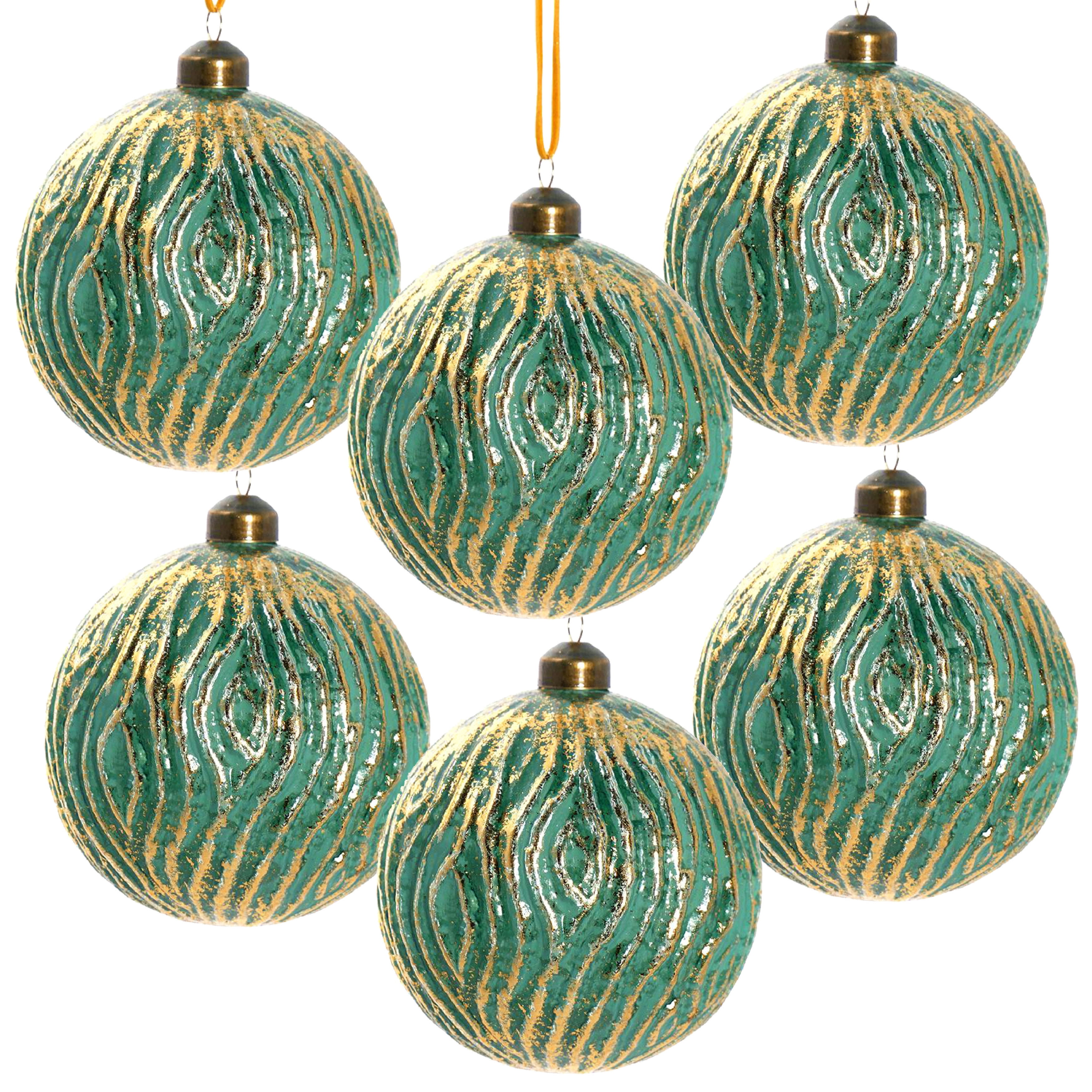 Set of 6 Glass Christmas Ball Ornaments with Glitter and Painting Design by Riccardo Tree Decor