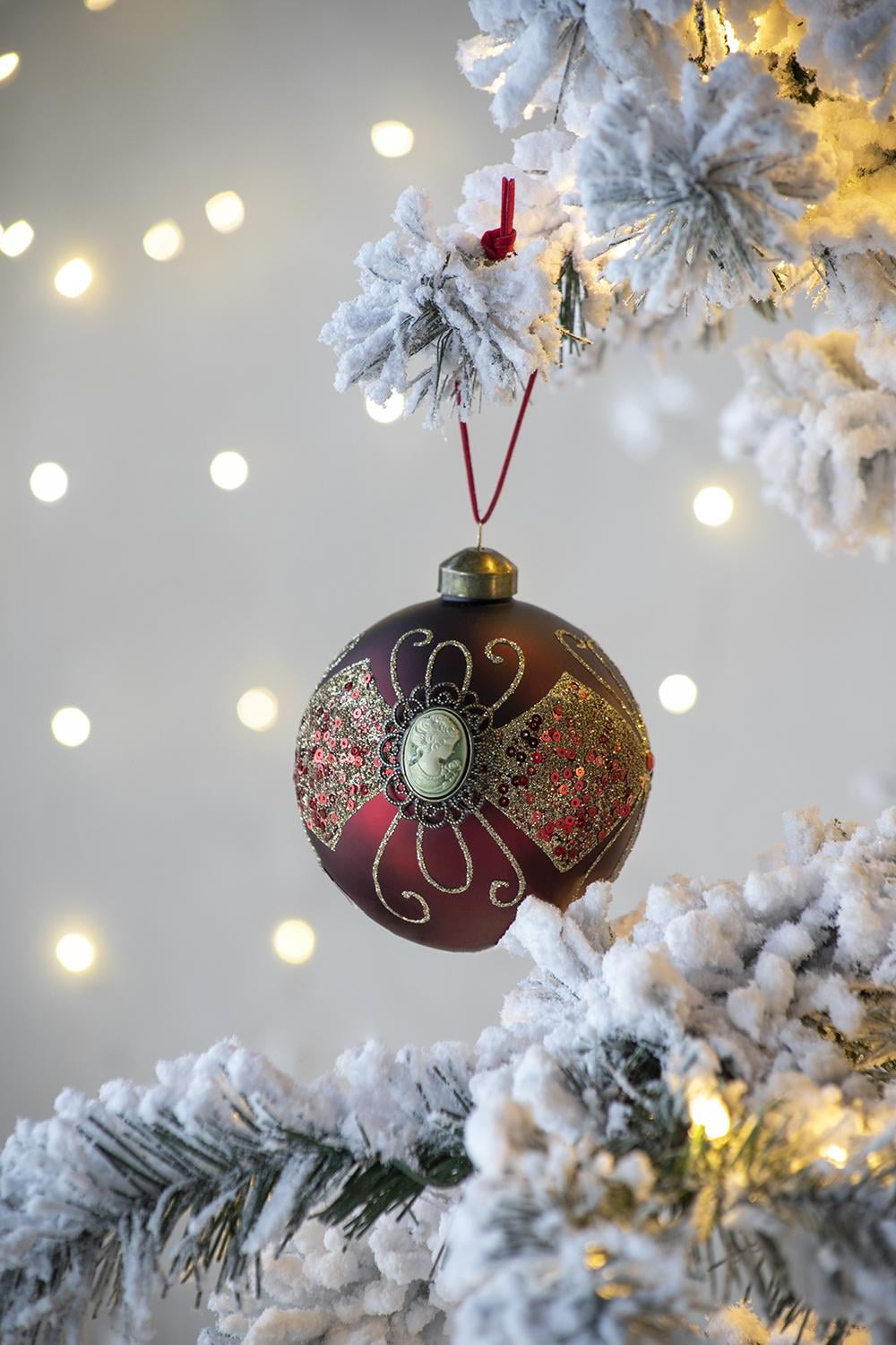 Set of 6 Glass Christmas Ball Ornaments with Glitter and Painting Design by Riccardo Tree Decor