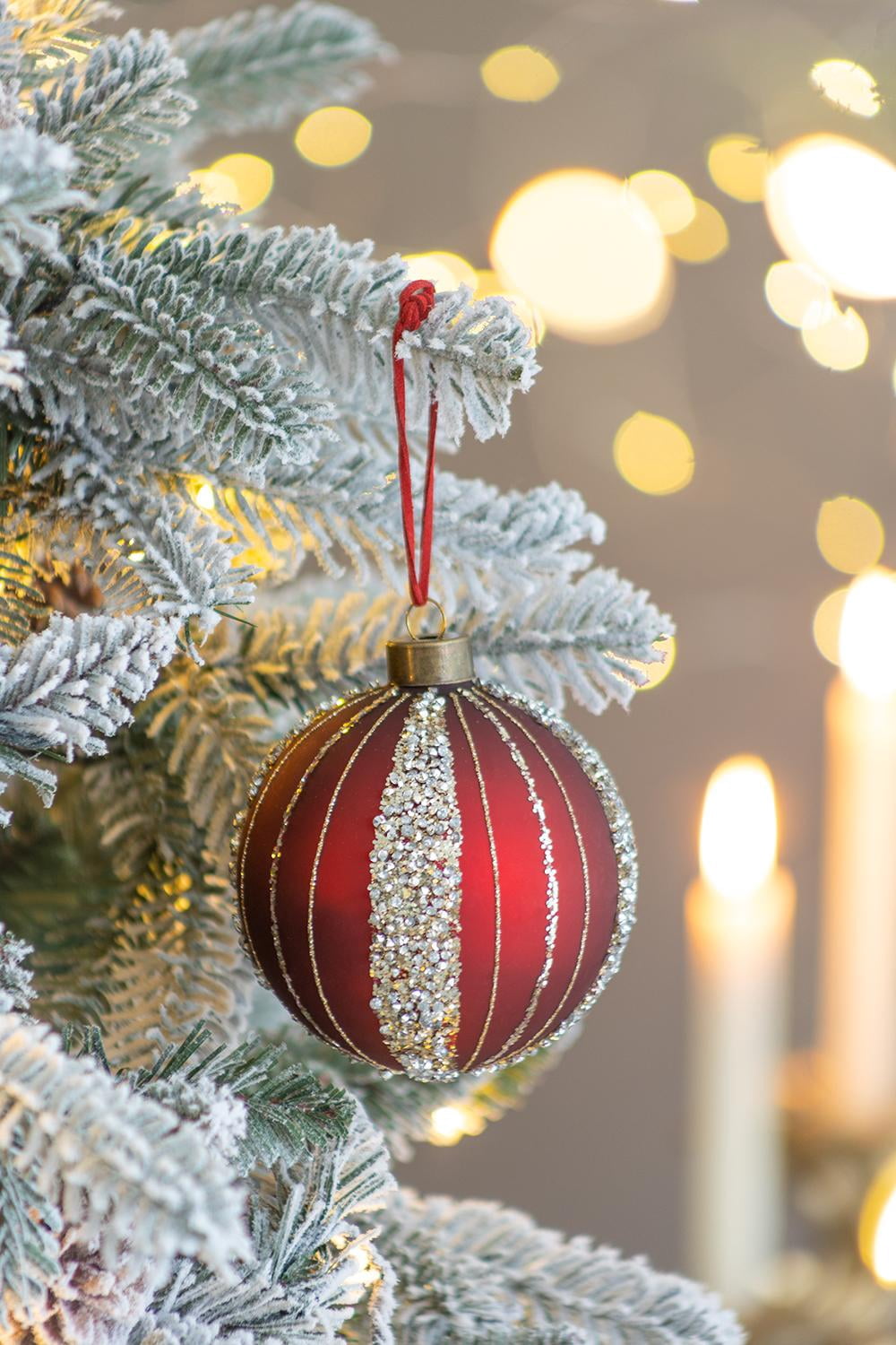 Set of 6 Glass Christmas Ball Ornaments with Glitter and Painting Design by Riccardo Tree Decor