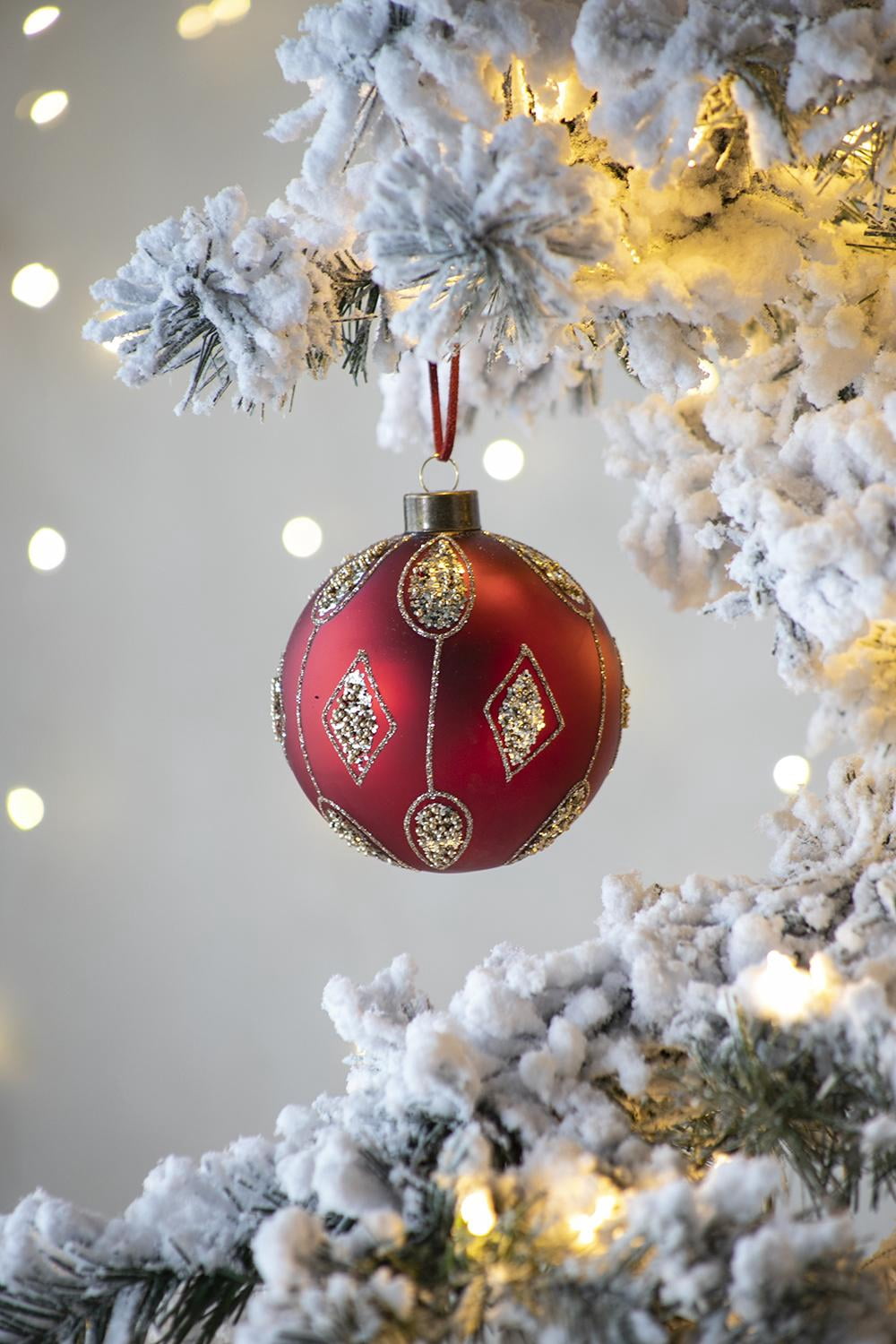 Set of 6 Glass Christmas Ball Ornaments with Glitter and Painting Design by Riccardo Tree Decor