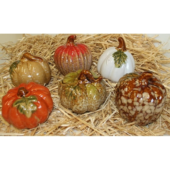 Set of 6 Glazed Ceramic Pumpkins, 4 Inch