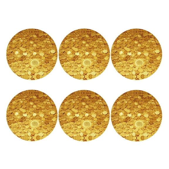 Set of 6 Gold Coins Amazing Drink Coasters for Coffee Table Leather Coaster for Decor Housewarming Round Shape