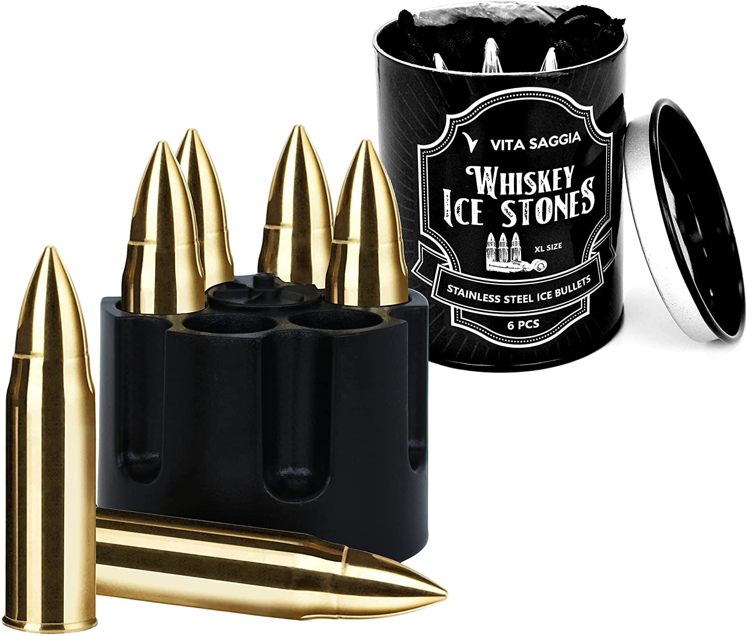 Whiskey Stones Bullets with Base - Gold XL Whiskey Ice Cubes Reusable –  Advanced Mixology