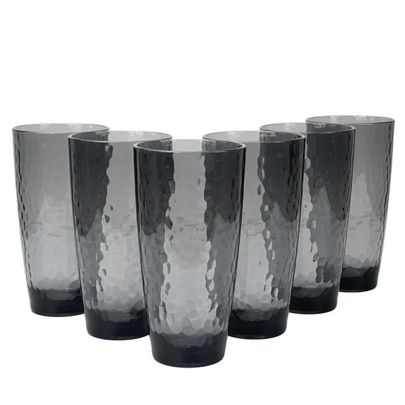Set of 6 Hammered Style Drinking Cups 26-Ounce Large Acrylic Glasses Plastic Tumbler,BPA Free (Grey)