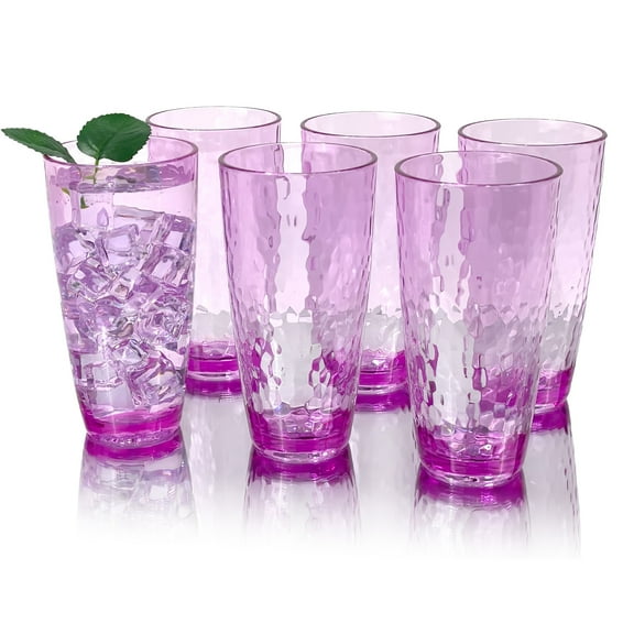 Set of 6 Hammered Style Drinking Cups 26-Ounce Large Acrylic Glasses Plastic Tumbler,BPA Free (Purple)