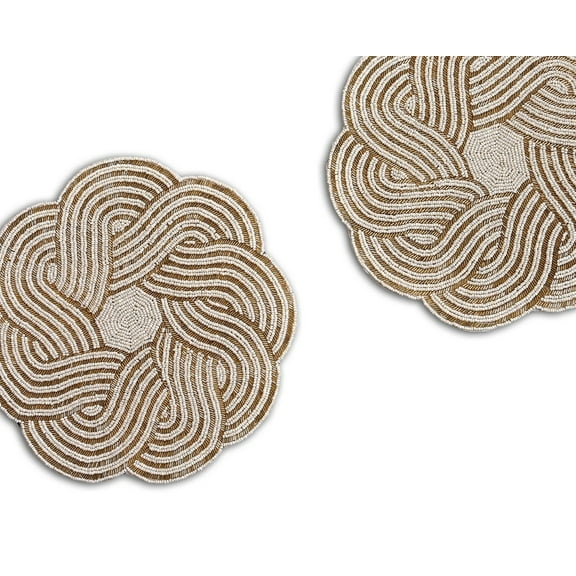 Set of 6, Hand Beaded Placemat, Gold And White Placemat, Designer Charger Plate 13X13 Inches