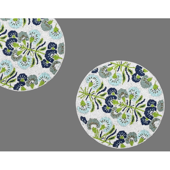 Set of 6 Handmade Beaded Placemats, Floral Design Dining Table Mats, Luxury Charger Plates 13X13 Inches