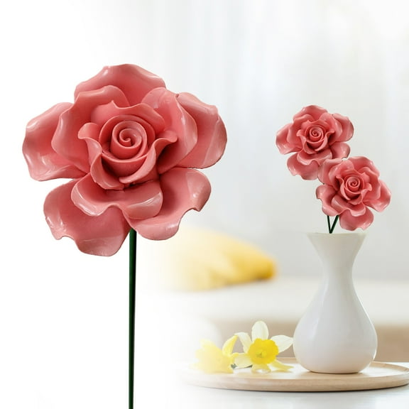 Set of 6 Handmade Ceramic Roses 14" Tall Realistic Decorative Flowers Home Decor No Fade