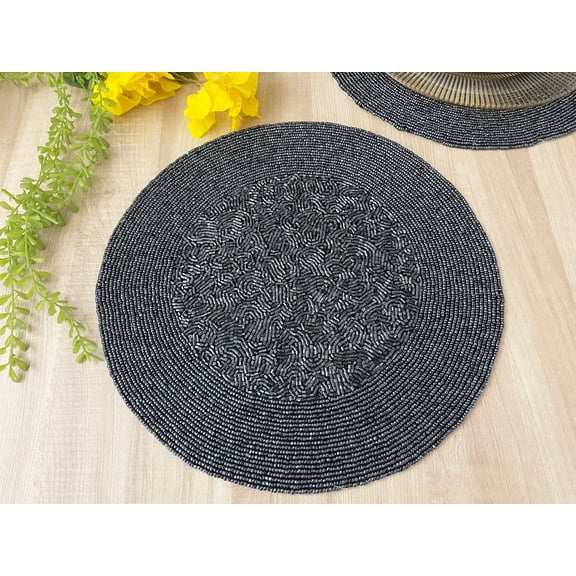 Set of 6, Handmade beaded placemat, tablemat, 14 inch, charger plate
