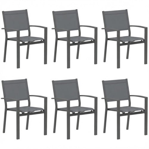 Set of 6 Heavy-Duty Metal Grey Outdoor Patio Chairs with All-Weather Textilene Mesh – 350 lbs Capacity