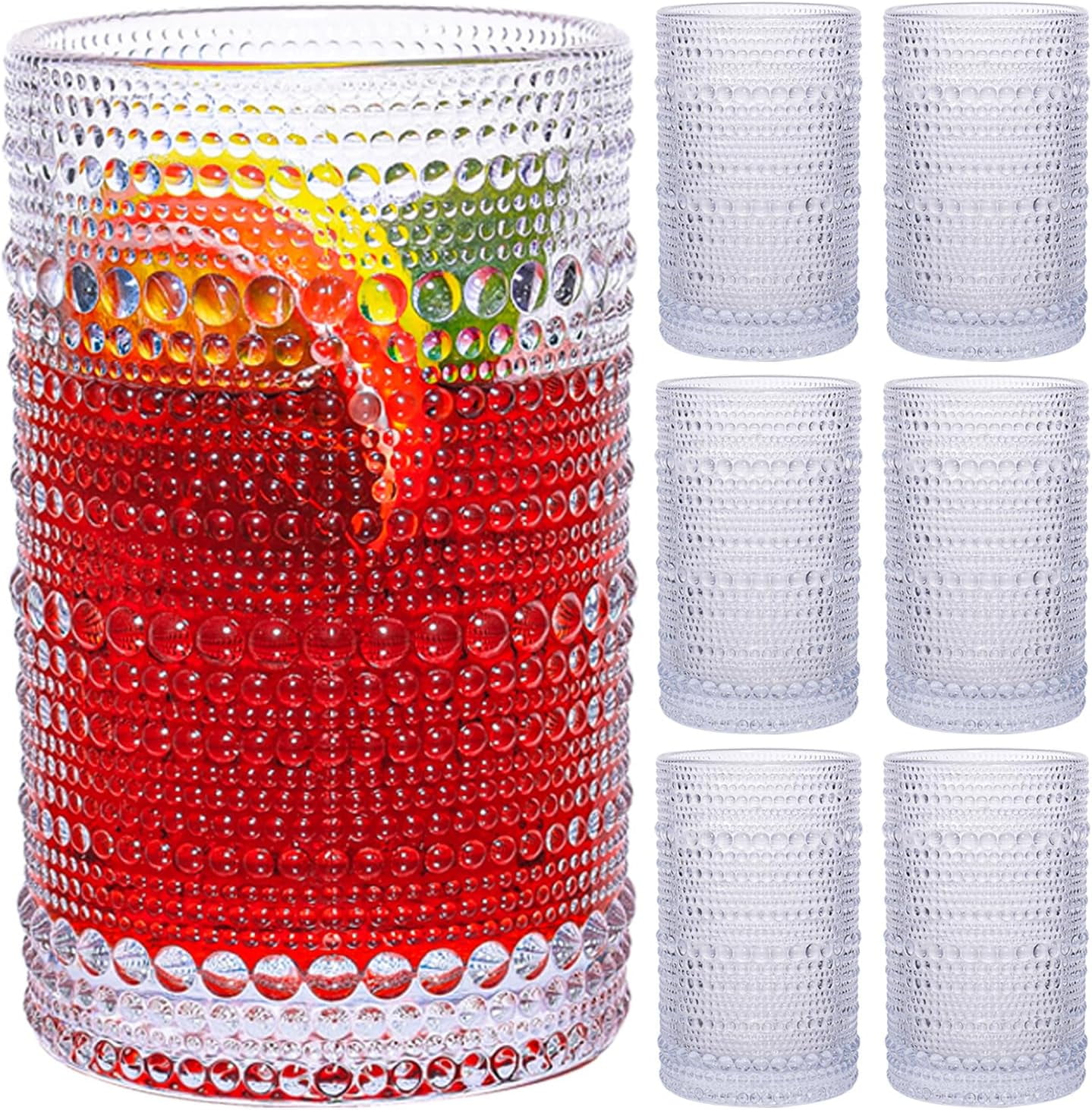 Clear Crystal Hobnail Vintage 12 oz Drinking Glasses Set of 6