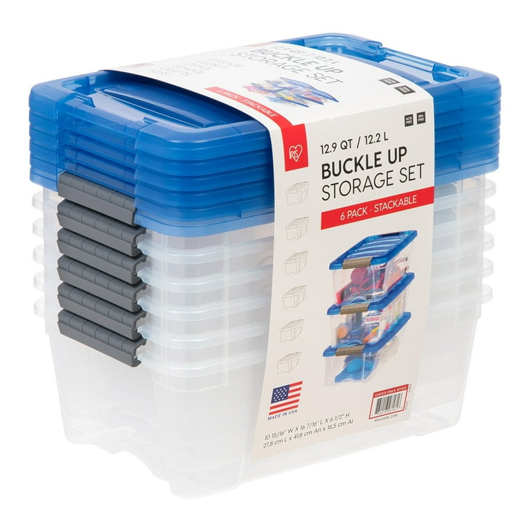 Set of 6 IRIS 12.9 Quart Buckle Up Storage Bins