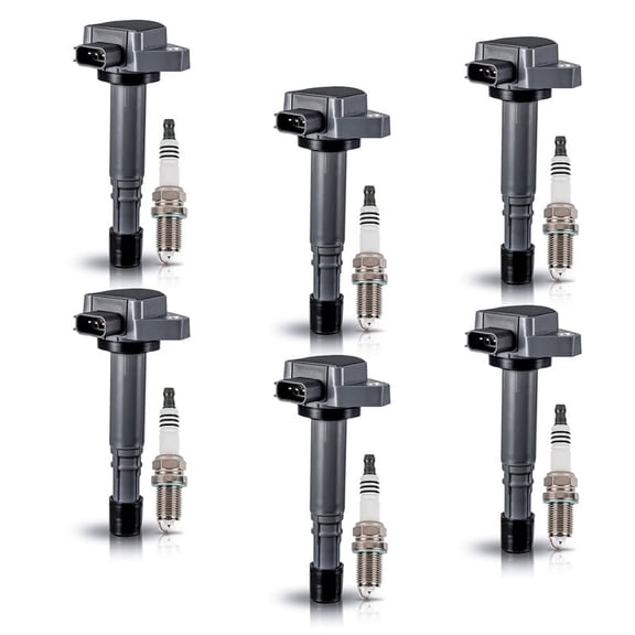 Set of 6 ISA Ignition Coils & 6 Spark Plugs for 2001-2009 Honda Civic Pilot Ridgeline & Acura MDX Replacement for UF400