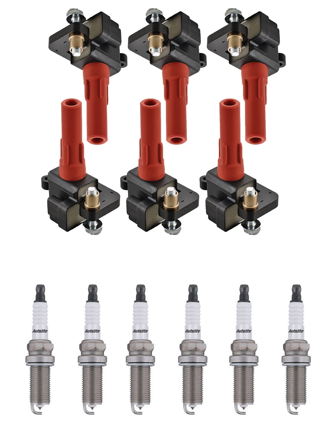 Set of 6 ISA Ignition Coils and 6 Autolite Spark Plugs Compatible with