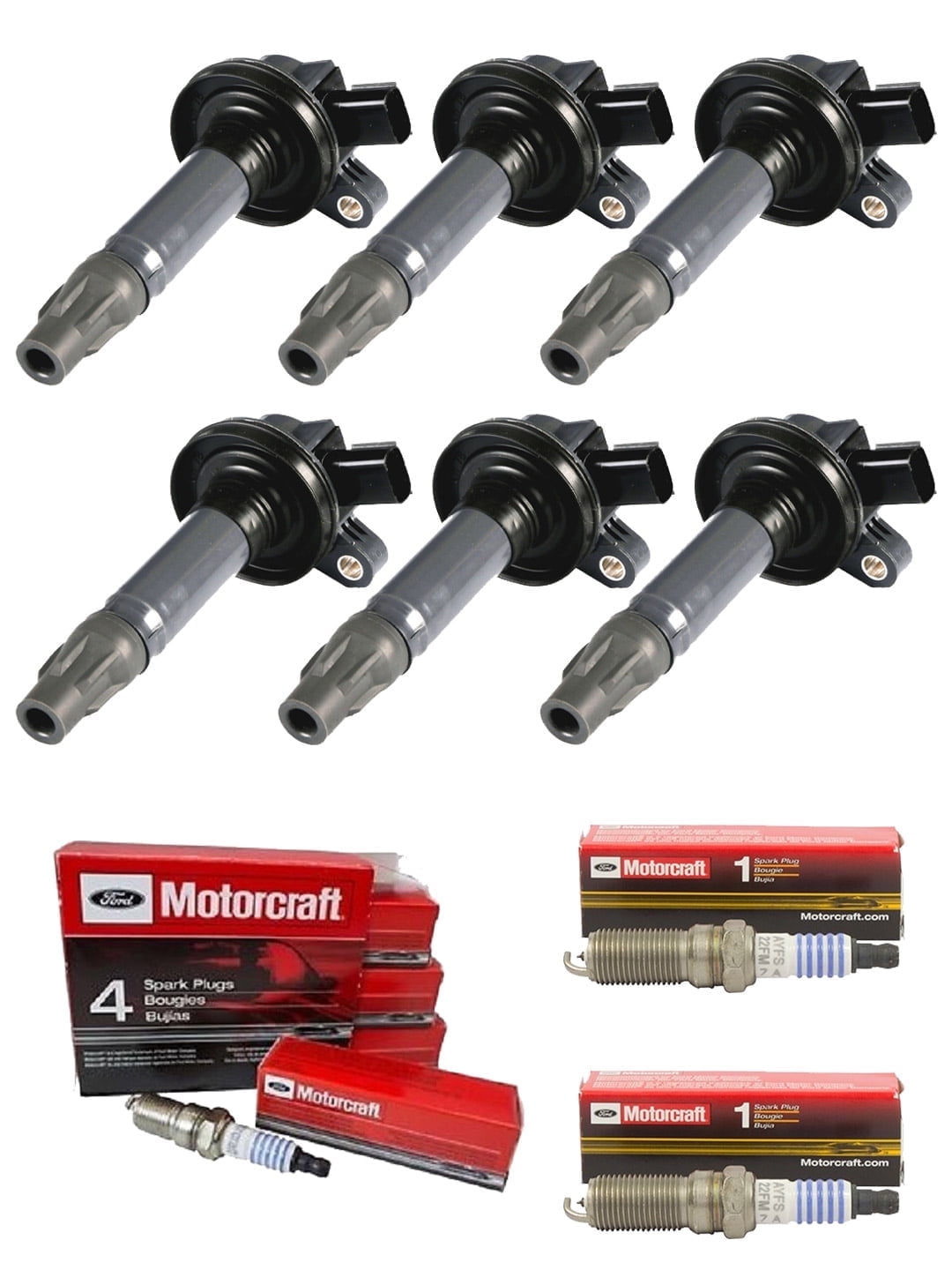 ISA Auto Ignition Coils and Motorcraft Spark Plugs for Ford, Lincoln, Mazda, Mercury, Set of 6