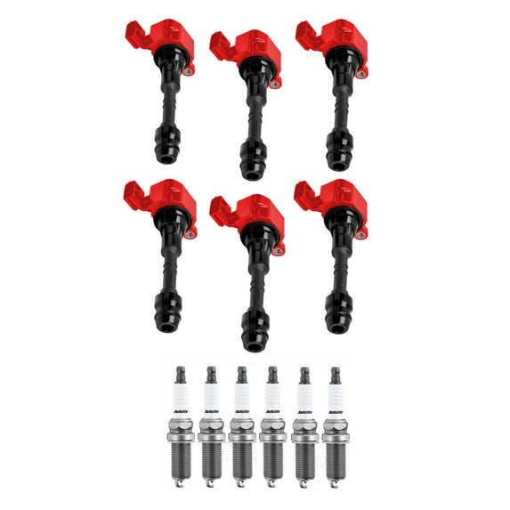 Set of 6 ISA Red Ignition Coils and Autolite Spark Plugs Compatible with 2008-2015 Nissan Xterra 4.0L Replacement for UF349