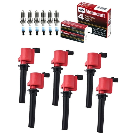 Set of 6 ISA Red Ignition Coils and Motorcraft Spark Plugs for 2001-2008 Ford Escape 3.0L V6 2005-2008 Mercury Mariner 3.0L V6 Replacement for FD502