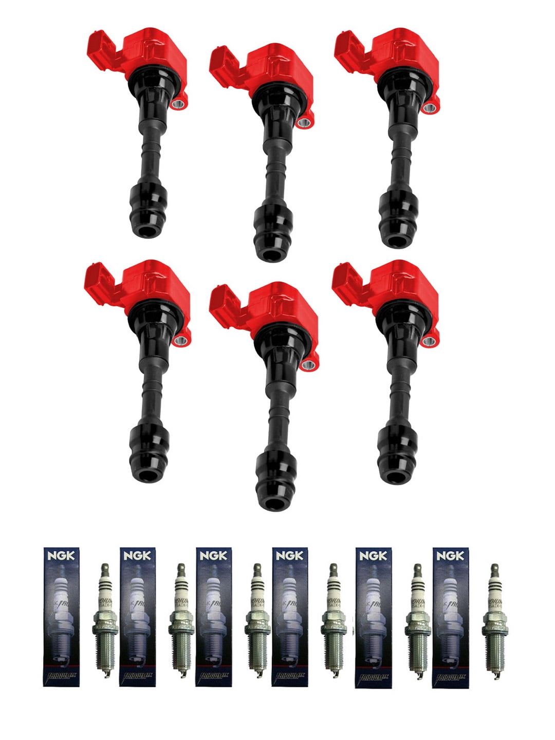 Set of 6 ISA Red Ignition Coils and NGK Spark Plugs Compatible with 20022008 Nissan Maxima 3.5L