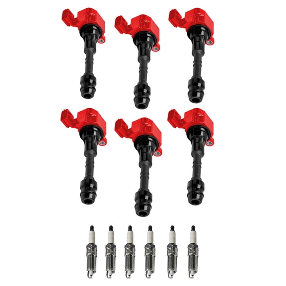 Set of 6 ISA Red Ignition Coils and NGK Spark Plugs Compatible with 2004-2009 Nissan Quest 3.5L Replacement for UF349