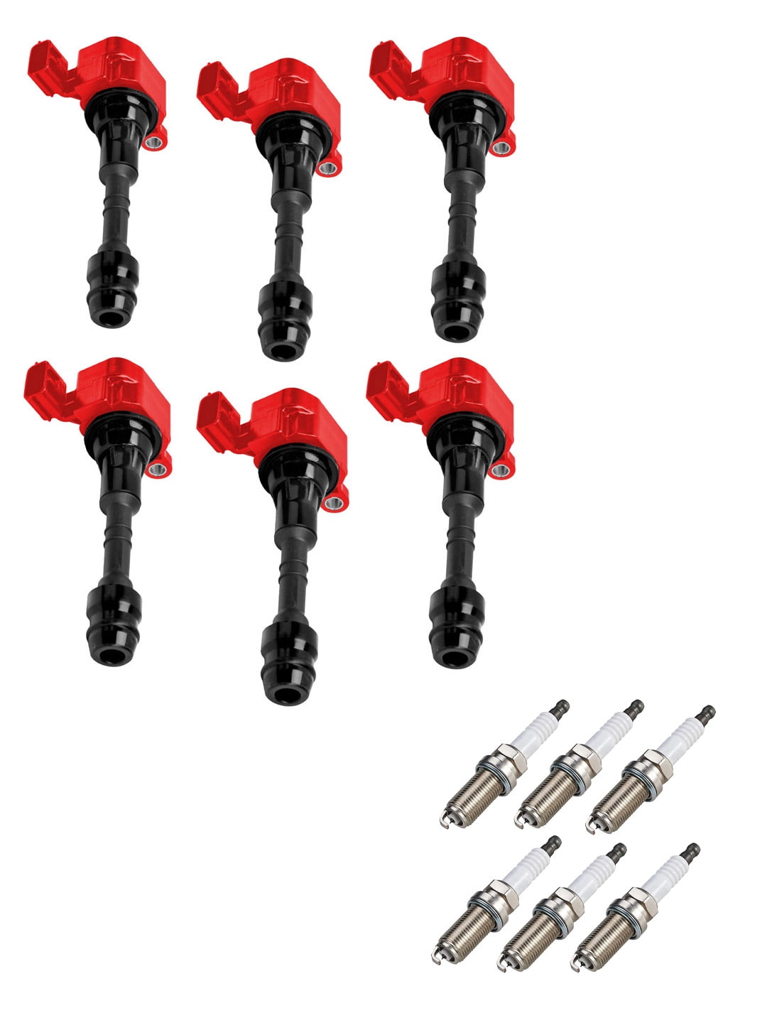 Set of 6 ISA Red Ignition Coils and Spark Plugs Compatible with 2008