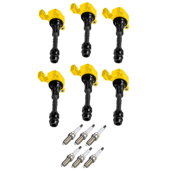 Set of 6 ISA Yellow Ignition Coils and Spark Plugs Compatible with 2008-2017 Nissan Maxima 3.5L Replacement for UF349