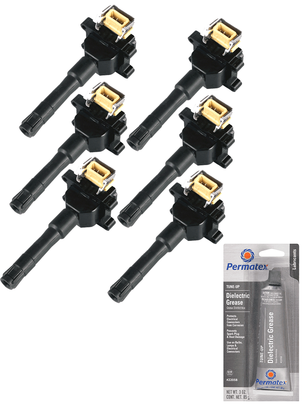 Set of 6 Ignition Coils and Permatex 22058 Dielectric TuneUp Grease