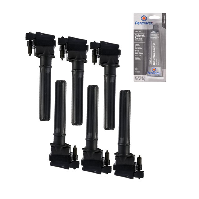 Set of 6 Ignition Coils and Permatex 22058 Dielectric TuneUp Grease Compatible with 19972001