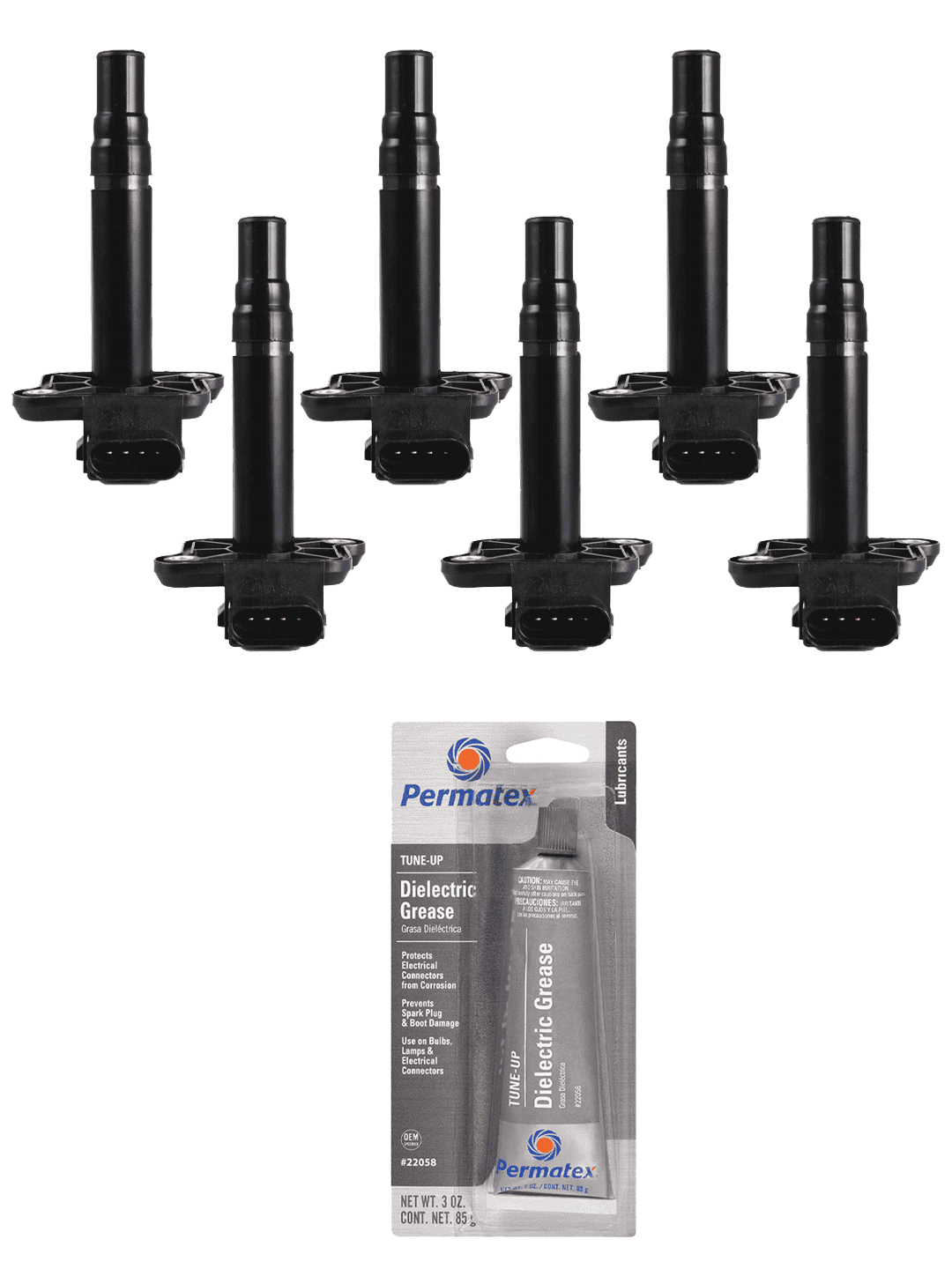 Set of 6 Ignition Coils and Permatex 22058 Dielectric TuneUp Grease