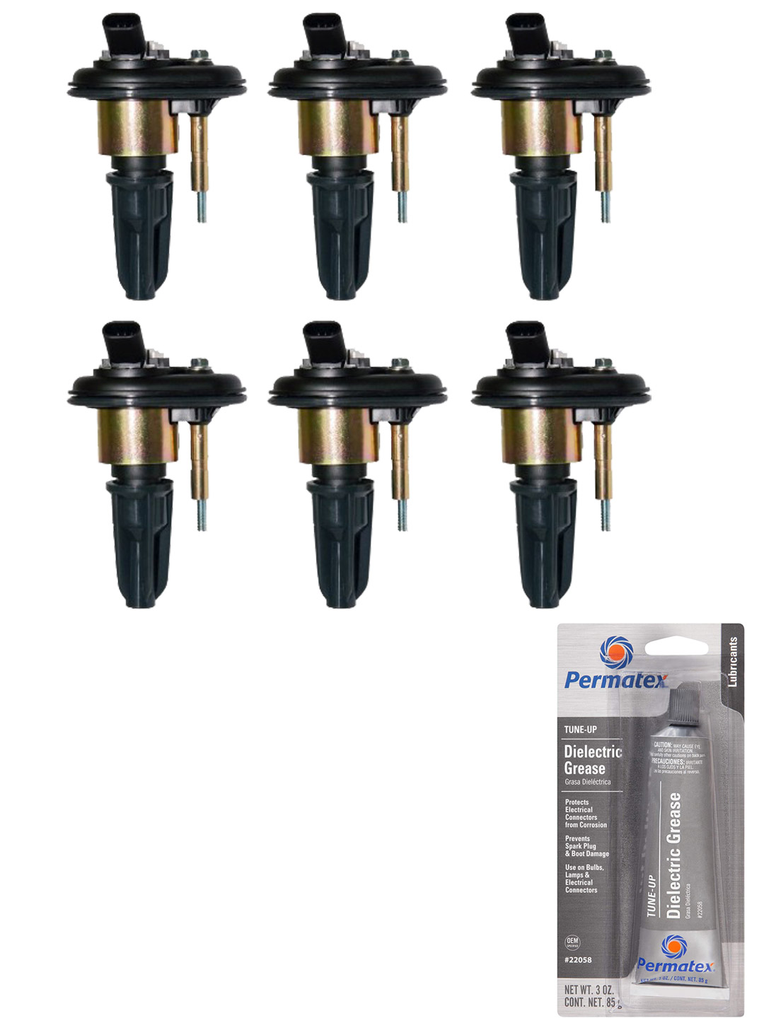 Set of 6 Ignition Coils and Permatex 22058 Dielectric TuneUp Grease