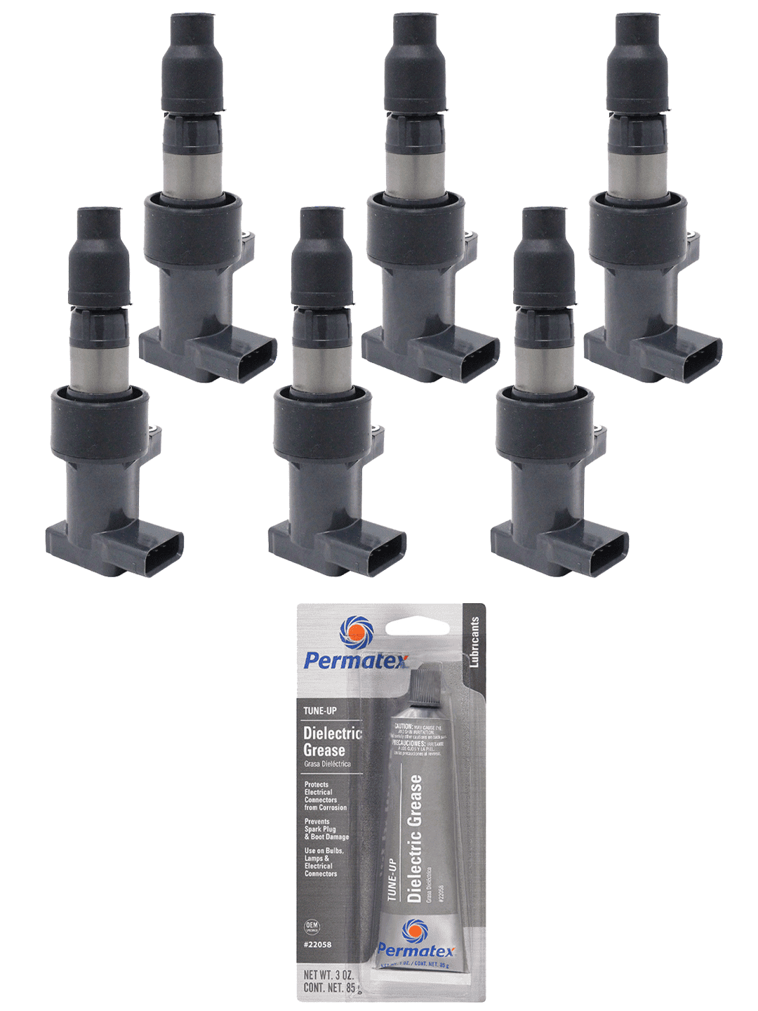 Set of 6 Ignition Coils and Permatex 22058 Dielectric TuneUp Grease