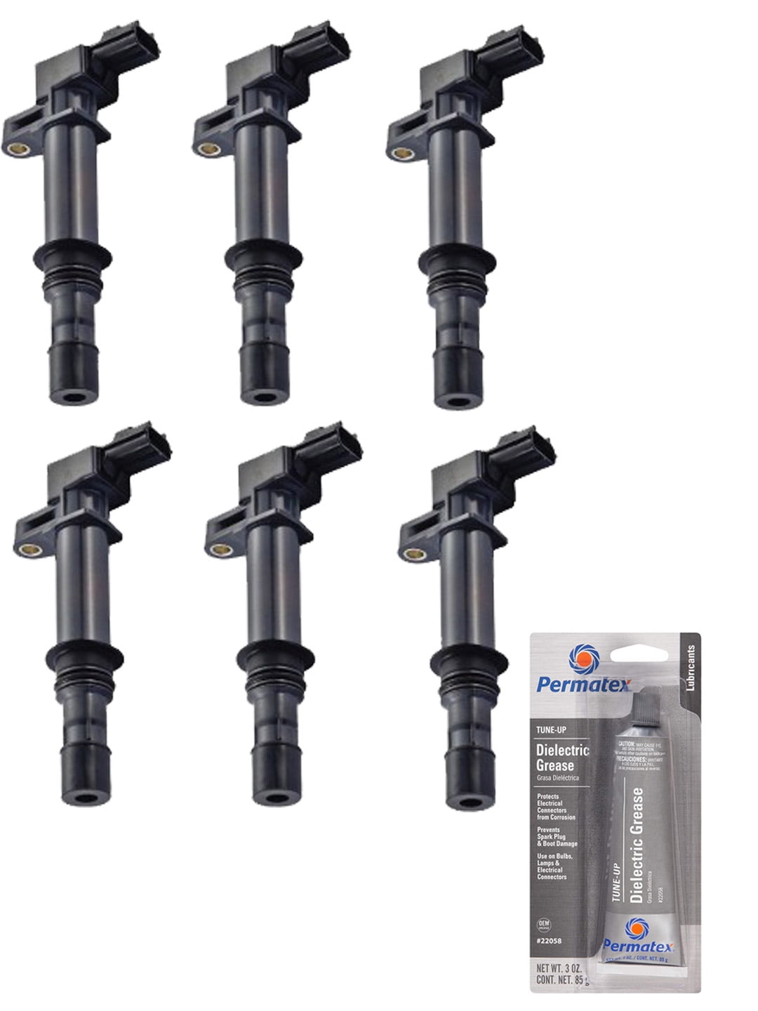Set of 6 Ignition Coils and Permatex 22058 Dielectric TuneUp Grease Compatible with 20022008
