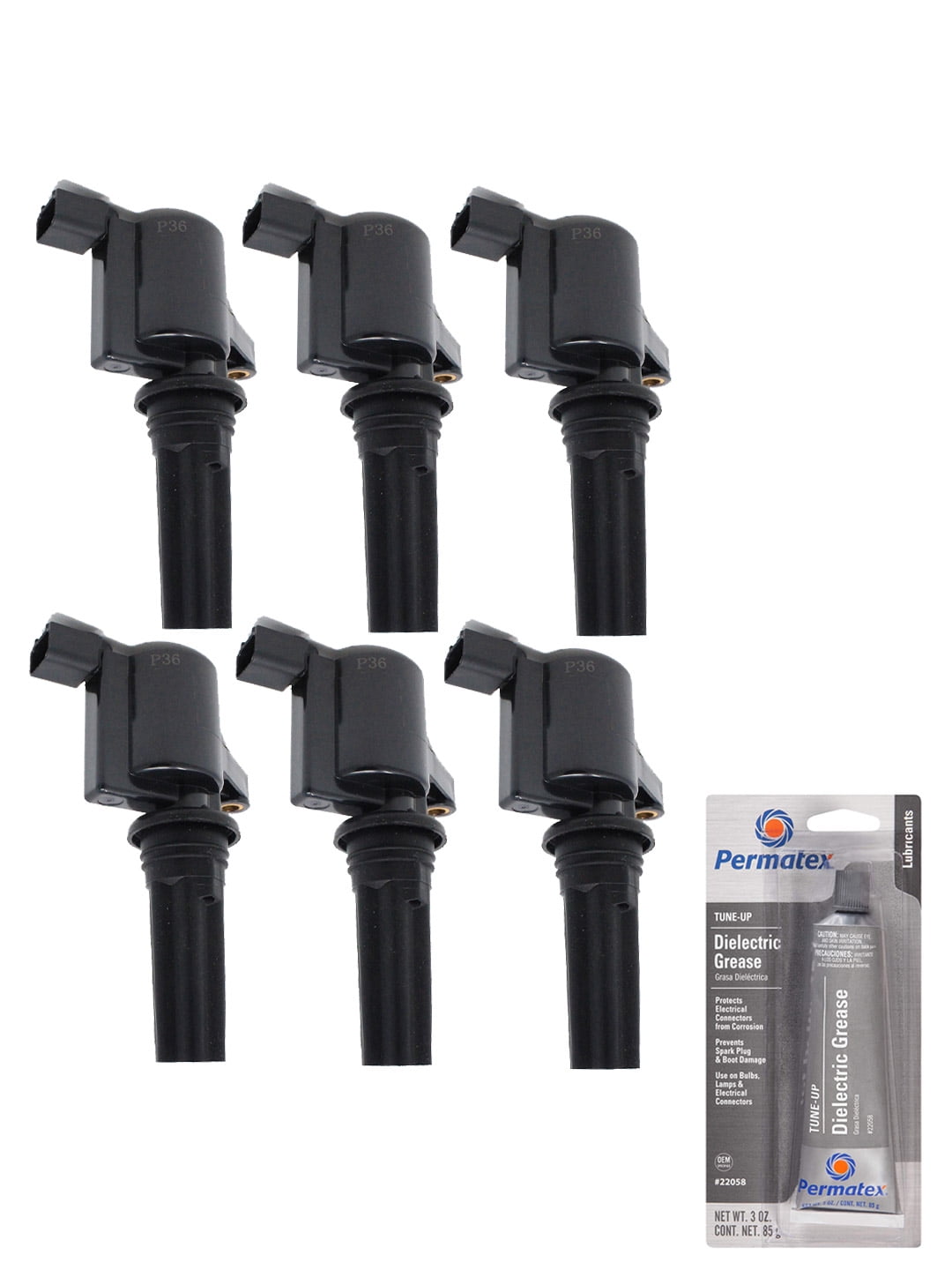 Set of 6 Ignition Coils and Permatex 22058 Dielectric TuneUp Grease