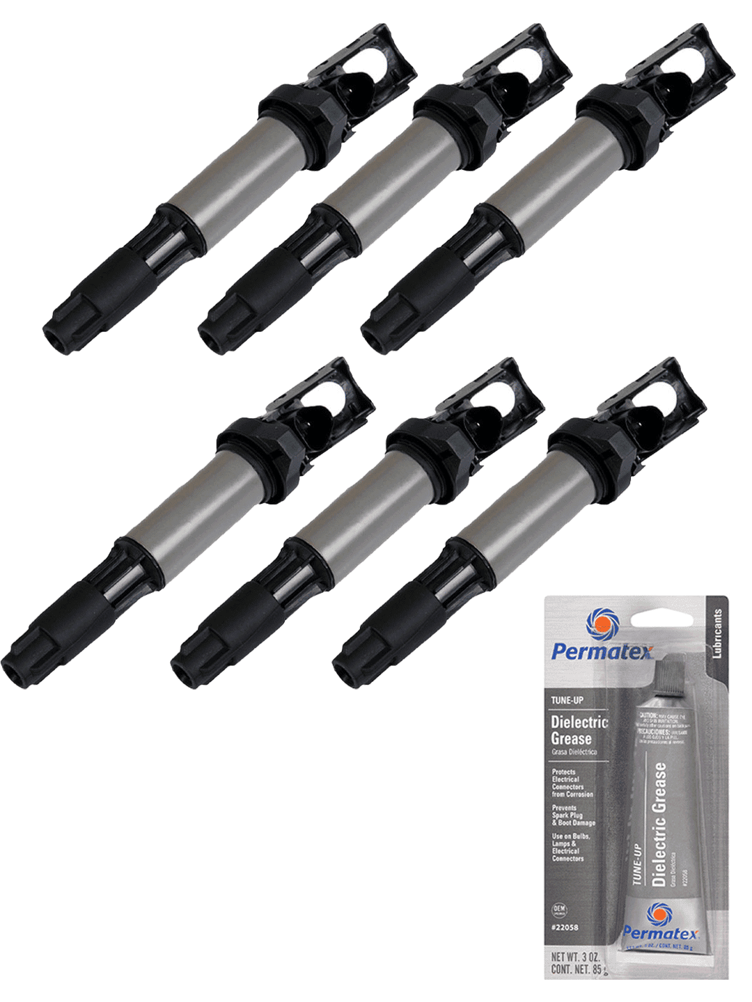Set of 6 Ignition Coils and Permatex 22058 Dielectric TuneUp Grease