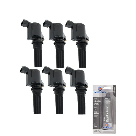 Set of 6 Ignition Coils and Permatex 22058 Dielectric Tune-Up Grease Compatible with 2003 Lincoln LS 3.0L V6 Replacement for FD496