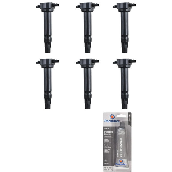 Set of 6 Ignition Coils and Permatex 22058 Dielectric Tune-Up Grease Compatible with 2006-2010 Chrysler 300 2.7L V6 Replacement for UF502 C1522