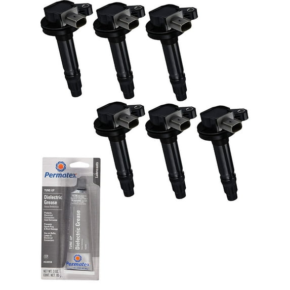 Set of 6 Ignition Coils and Permatex 22058 Dielectric Tune-Up Grease Compatible with 2011 Ford Flex 3.5L V6 Replacement for UF612 DG524