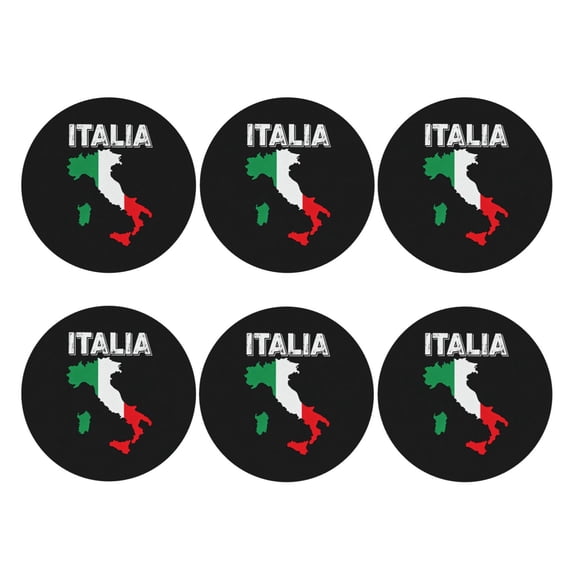 Set of 6 Italy Map Flag Drink Coasters for Coffee Table Leather Coaster for Decor Housewarming Round Shape