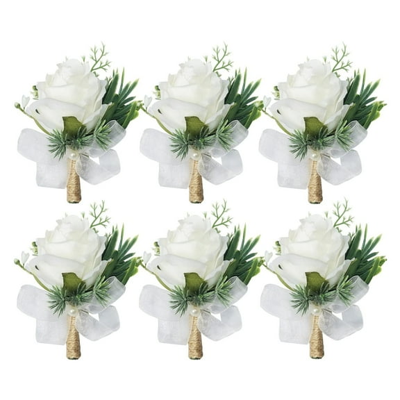 Set of 6 Ivory Rose Boutonnieres for Best Men Groom Groomsmen White Wedding Prom