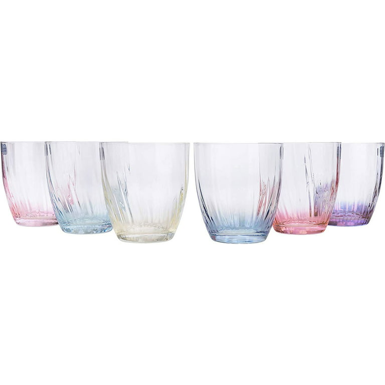 Set of 6 Kate Optic Design Crystal Rock Glassware Set - 10oz Glasses,  Assorted Color