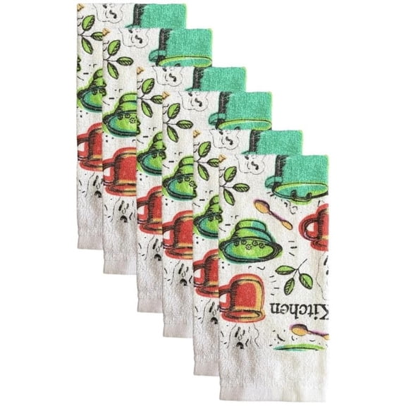 Set of 6, Kitchen Art Design Printed Cotton Kitchen Towels Highly Absorbent and Soaking up Water Quickly Size: 15 x 25 inch.