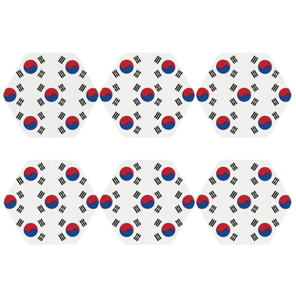 Set of 6 Korean Flag Drink Coasters for Coffee Table Leather Coaster for Decor Housewarming Hexagon