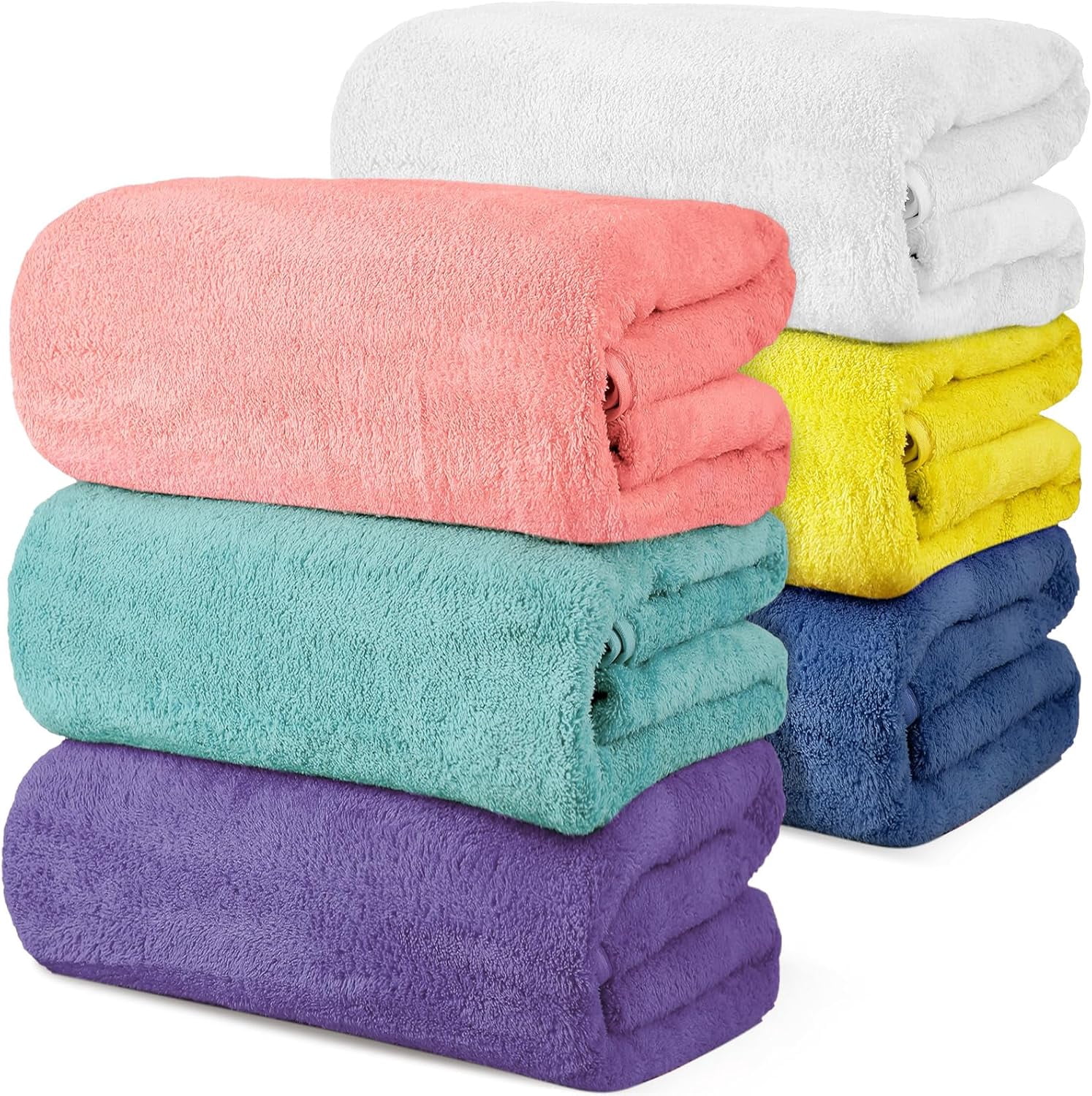 Set of 6 Large Bath Towels for Bathroom 28 x 55 Inches Soft Absorbent Shower Towels Bulk for Daily Use Gym Beach Pool Hotel (Light Color)
