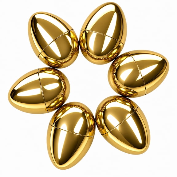 Set of 6 Large Size Very Shiny Golden Plastic Easter Eggs 4 Inches
