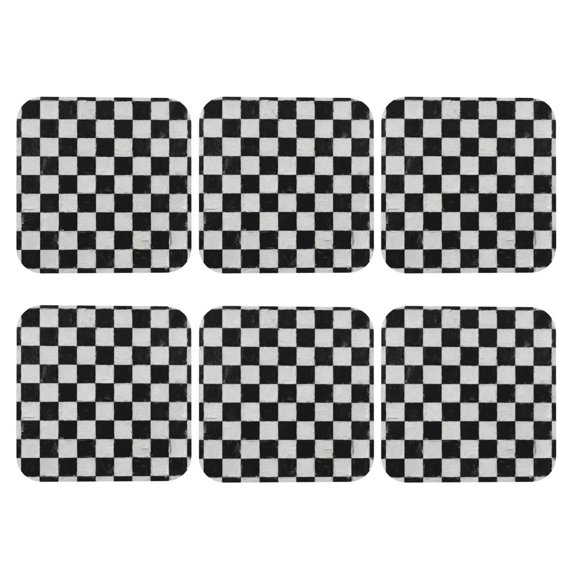 Set of 6 Leather Checkerboard Coasters Drinks Coaster