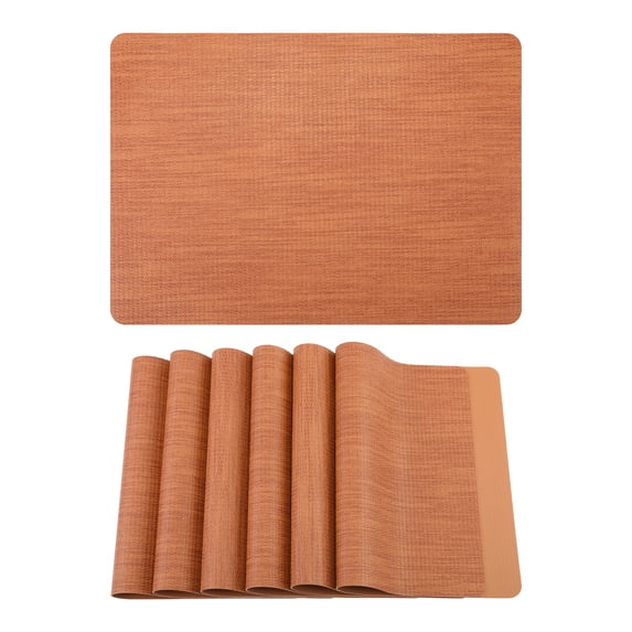 Set of 6 Leather Placemats for Kitchen Dining Table Decor, Washable, Heat-Resistant Table Mats Brown 16.9x11.8inch